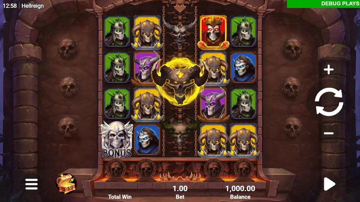 Tampilan visual slot Hellreign Scatter Magnet dengan tema neraka yang gelap